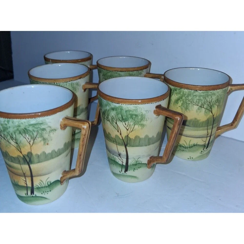 Antique Nippon Hand Painted Tankard Set 6